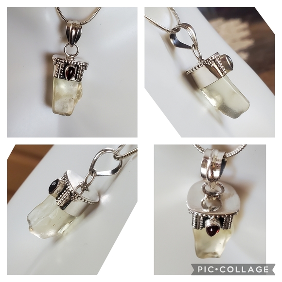 Genuine Libyan Desert Glass (Tektite) & Garnet Pendant - Picture 5 of 6